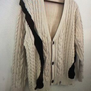 Stylish Cream and Black Men's Cardigan Sweater
